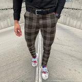 Joior Summer Men's Casual Pants Plaid  Social Stretch Trousers Mid Waist Skinny Business Office Working  Party Male Suit Pants  Autumn