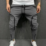 Joior Cargo Pants Men Fashion Solid Color Drawstring Casual Multi Zippers Pockets Trousers Hip Hop Style Men Harem Pants Streetwear