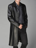 Autumn Long Black Faux Leather Trench Coat for Women Long Sleeve Single Breasted Luxury British Style Fashion