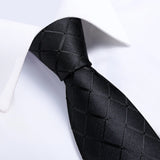 Joior Black Plaid Ties For Men 8cm Width Silk Mens Business Wedding Neck Tie Set Pocket Square Cufflinks Gravatas Homens Cravatta