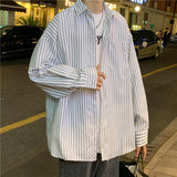 guys fits Harajuku Ins Striped Shirt Men's Long-Sleeved Korean Style Trendy Trendy Handsome Shirt Spring and Autumn Hong Kong Style Casual Jacket