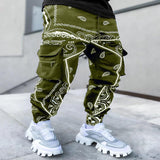 Spring Fashion Printed Cashew Flower Harem Pants Men's Loose High Street Trousers Men's Multi-Bag Overalls Men