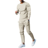 Men's Suit Spring and Autumn Loose round Neck Long Sleeve T Pants Two-Piece Casual Men's Sportswear