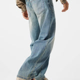 90s fashion men Cat Claw Straight Jeans Men's Spring New American High Street Retro Loose Wide Leg Mopping Trousers