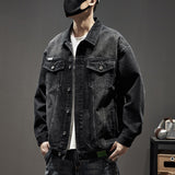 black men fashion urban Men's Spring New Heavy Industry Washed Denim Jacket Men's Loose All-Match Retro Denim Jacket