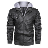 discover style ideas Spring and Autumn Men's Detachable Hooded Thin Knitted PU Leather Coat plus Size Motorcycle Leather Coat