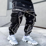 Spring Fashion Printed Cashew Flower Harem Pants Men's Loose High Street Trousers Men's Multi-Bag Overalls Men