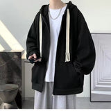 boy outfits Autumn and Winter New Zipper Cardigan Sweater Boys Hong Kong Style Loose Casual Coat Trendy Simple All-Match Hooded Top