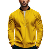 Fall Men's Stand Collar Jacket Solid Color Sports Casual Zipper Long Sleeve Top Men's Coat