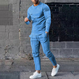 Men's Suit Spring and Autumn Loose round Neck Long Sleeve T Pants Two-Piece Casual Men's Sportswear