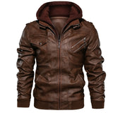 discover style ideas Spring and Autumn Men's Detachable Hooded Thin Knitted PU Leather Coat plus Size Motorcycle Leather Coat