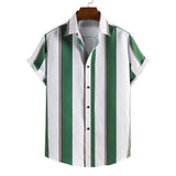 frat boy outfits New Men's Short-Sleeved Shirt Hawaiian Striped Shirt Fashion Casual Short-Sleeved Shirt Men's Fashion