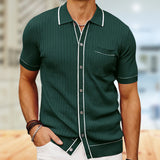 frat boy outfit Men's Summer New Cardigan Sweater Single-Breasted Short-Sleeved Business Polo Shirt