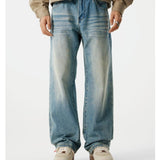 90s fashion men Cat Claw Straight Jeans Men's Spring New American High Street Retro Loose Wide Leg Mopping Trousers