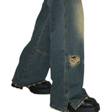 90s fashion men American Retro Distressed Jeans Men's and Women's Hip Hop Ripped Washed Loose Casual Mopping Trousers