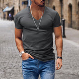 Men's T-shirt Summer Men's V-neck Solid Color Slim Thin Casual T-shirt Short Sleeve Top