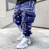 Spring Fashion Printed Cashew Flower Harem Pants Men's Loose High Street Trousers Men's Multi-Bag Overalls Men