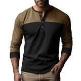 Autumn American Retro Trendy Long Sleeve Color Matching Henry Collar Bottoming Shirt Casual Men's T-shirt