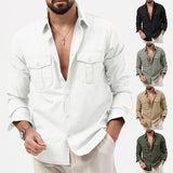 Men's Shirt Multi-Pocket Casual Long-Sleeved Top Men