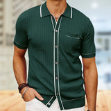 frat boy outfit Men's Summer New Cardigan Sweater Single-Breasted Short-Sleeved Business Polo Shirt