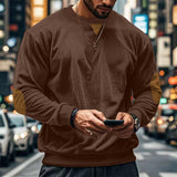 Men's T-shirt Loose round Neck Casual Corduroy Men's Long Sleeve T-shirt Men