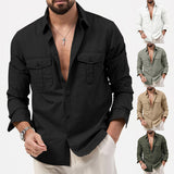 Men's Shirt Multi-Pocket Casual Long-Sleeved Top Men