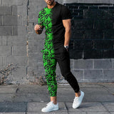 2000s fashion New Men's Short-Sleeved Trousers Suit 3D Digital Personality Ethnic Style Printed Fashion Casual Tights