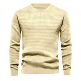 Autumn Small Plaid Men's Trendy round Neck Pullover Trendy Loose Knitted Long Sleeve Cotton T Top Men