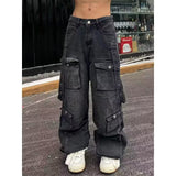 fashion outfits Trendy Youth Jeans Regular High Street Loose Straight Workwear Wide Leg Long Pants