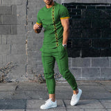 2000s fashion New Men's Short-Sleeved Trousers Suit 3D Digital Personality Ethnic Style Printed Fashion Casual Tights