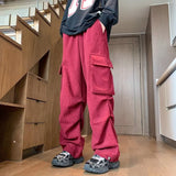 90s fashion men New Corduroy Workwear Pants Men's Autumn and Winter Straight Casual Pants American Design Large Pocket Wide Leg Pants