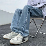 street fashion men streetwear High Street Vibe Trousers Men's Vintage Washed Stitching Jeans Men's Spring and Autumn Personalized Straight Skateboard Pants Fashion