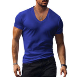 Men's T-shirt Summer Men's V-neck Solid Color Slim Thin Casual T-shirt Short Sleeve Top