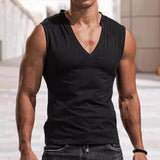 Summer Solid Color V-neck Vest Men's Comfortable Casual Breathable Sleeveless T-shirt Trendy Men