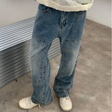 black men fashion urban American Retro Washed Distressed Jeans Men's New Fashion Brand Design Loose Straight Wide Leg Casual Mopping Pants