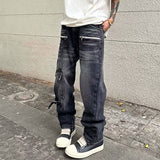 boy outfits New American High Street Loose Straight Workwear Jeans Men's Design Retro Wide Leg Trousers