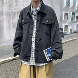 carhartt jacket outfit Washed Denim Coat Men's Autumn Loose Retro Japanese Ins Trendy Casual Solid Color Jacket Top Clothes