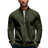 Fall Men's Stand Collar Jacket Solid Color Sports Casual Zipper Long Sleeve Top Men's Coat