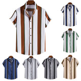 frat boy outfits New Men's Short-Sleeved Shirt Hawaiian Striped Shirt Fashion Casual Short-Sleeved Shirt Men's Fashion