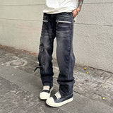 boy outfits New American High Street Loose Straight Workwear Jeans Men's Design Retro Wide Leg Trousers