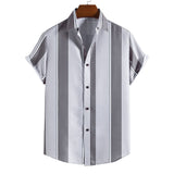 frat boy outfits New Men's Short-Sleeved Shirt Hawaiian Striped Shirt Fashion Casual Short-Sleeved Shirt Men's Fashion