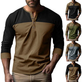 Autumn American Retro Trendy Long Sleeve Color Matching Henry Collar Bottoming Shirt Casual Men's T-shirt