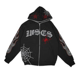 mens hoodies Rhinestone Printed Hooded Cardigan Zipper Men's and Women's Sweater Coat Top