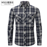 fall outfits men Spring and Summer Slim-Fit Red Brushed Plaid High-Grade Long-Sleeved Double-Pocket Flannel Shirt for Men