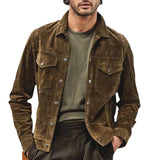 Men's Corduroy American Retro Coat Lapel Tooling Long Sleeve Shirt