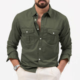 Men's Shirt Multi-Pocket Casual Long-Sleeved Top Men