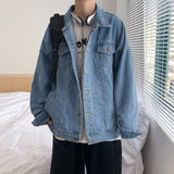 carhartt jacket outfit Washed Denim Coat Men's Autumn Loose Retro Japanese Ins Trendy Casual Solid Color Jacket Top Clothes