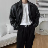 90s fashion men Style Pu Handsome Leather Jacket Men's Autumn New Trendy Korean Style Leather Casual Baseball Uniform Motorcycle Jacket