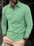 Spring and Autumn Men's Casual Polo Shirt Long Sleeve Color Matching Simple Button Waffle 3D Printing