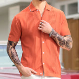 frat boy outfit Men's Spring and Summer New Knitwear Solid Color Casual Business Polo Shirt Men